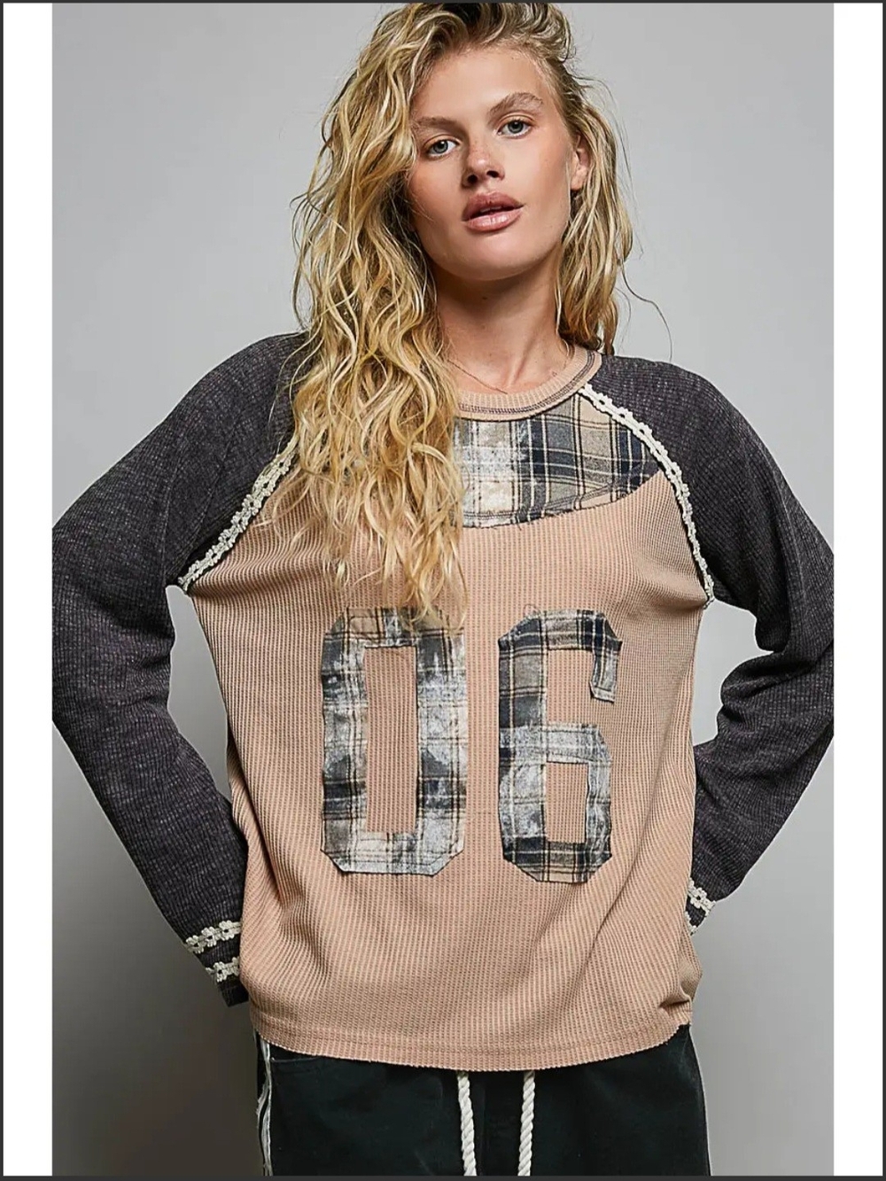 POL Beige and Charcoal Raglan Jersey with Plaid '06' Patch